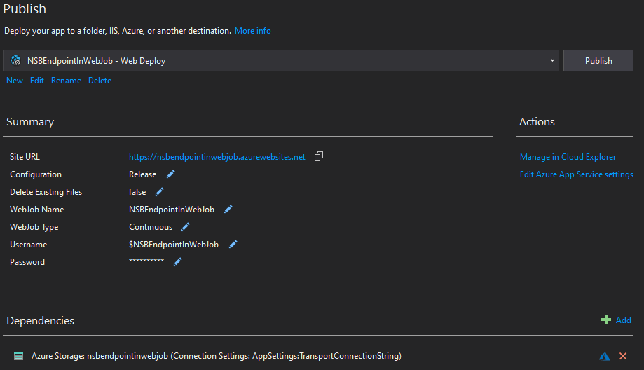 Running NServiceBus Endpoints in Azure App Services Part 2: Deploy with Visual Studio Publish