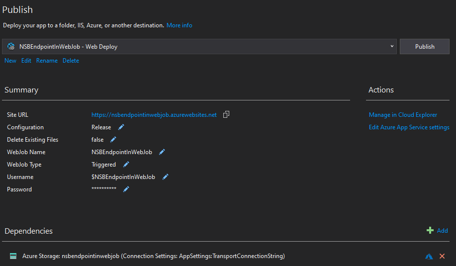 Running NServiceBus Endpoints in Azure App Services Part 2: Deploy with Visual Studio Publish