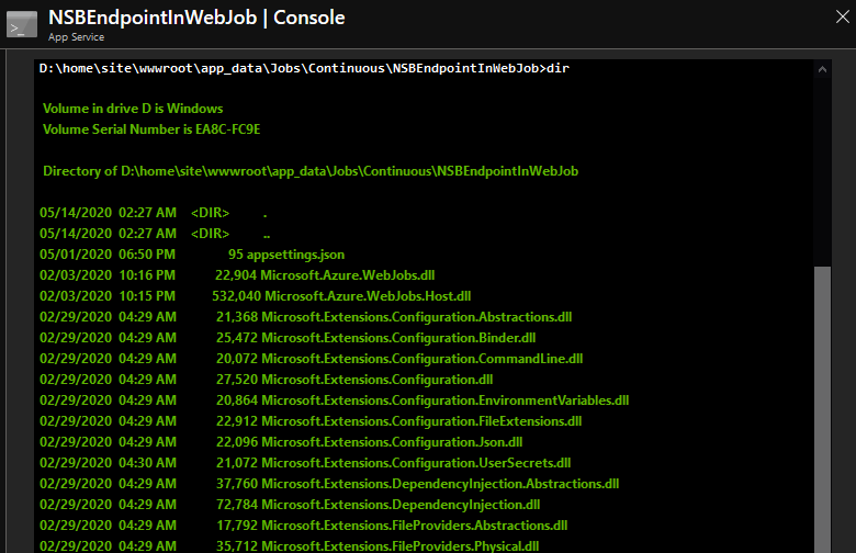 AppServiceConsoleDirListInWebJobPath